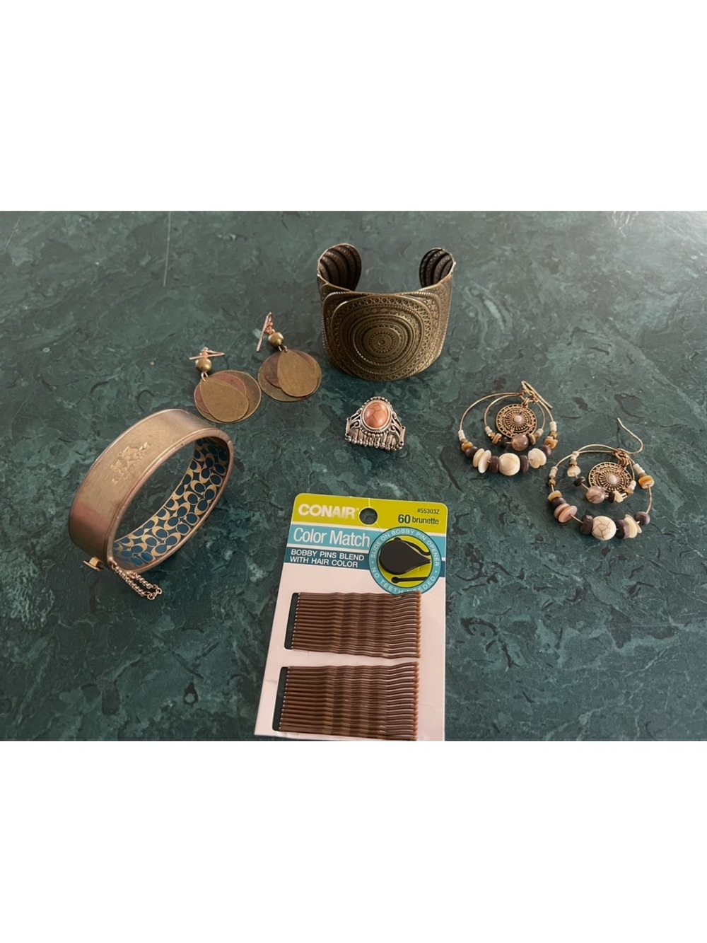 Park Lane Mixed Metal and Peach Stone Earrings & Bracelet Set